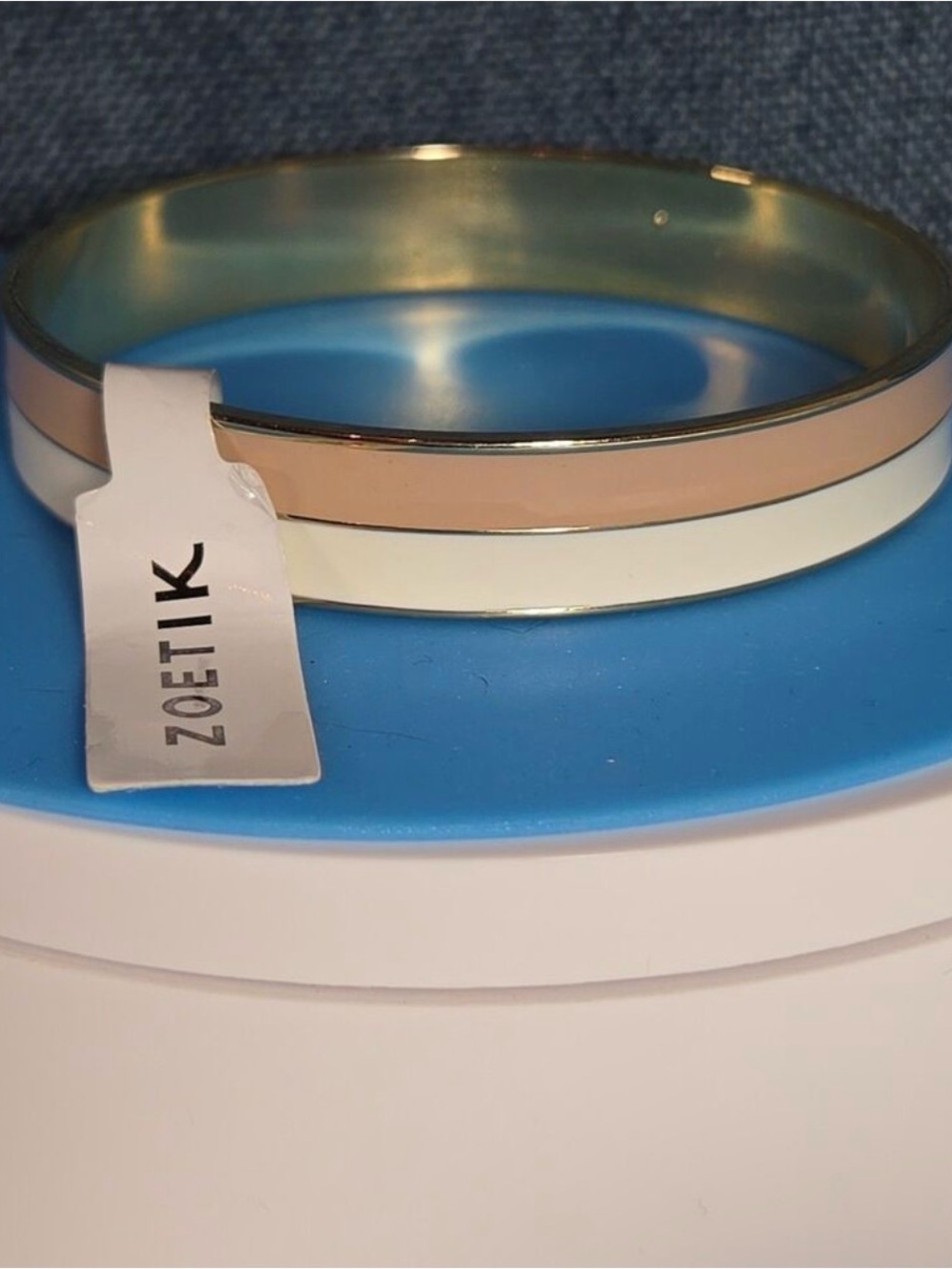 Zoetik Two-Tone Enamel Bangle Bracelet in Beige and White